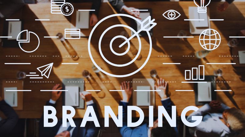 Ilustração de elementos de identidade de marca, como logotipo e cores